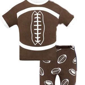 Brown Football Print Kids Pajamas Size 12